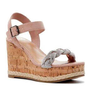 Madden Nyc Size 11 Sandals Wedge Blush Braided Rhinestone Adjustable Strap